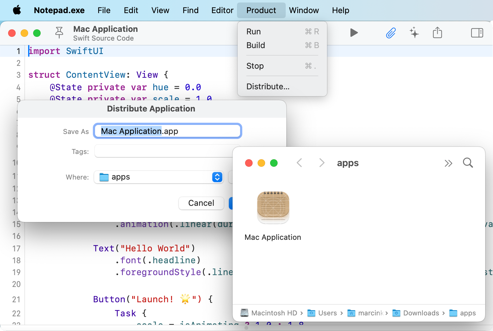 App Distribution feature in Notepad.exe 1.3
