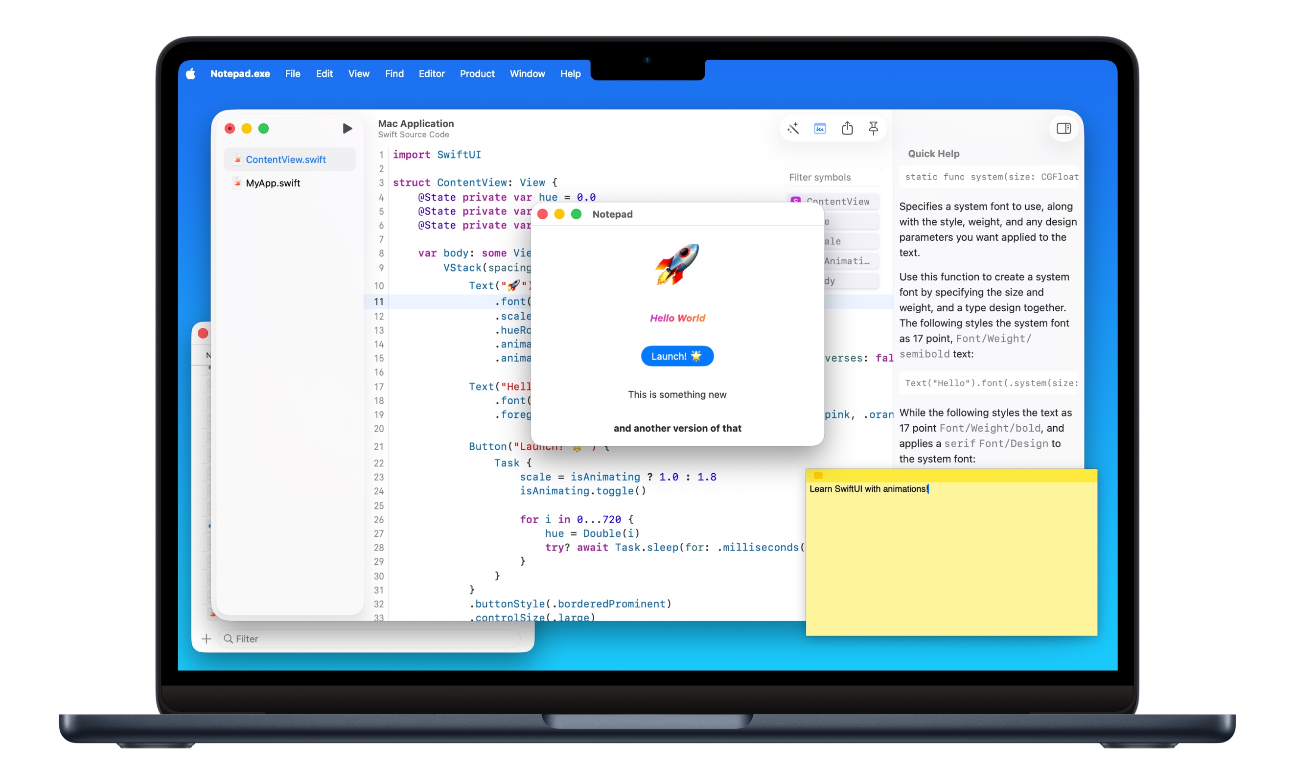Notepad.exe building SwiftUI Mac application with animations and native UI